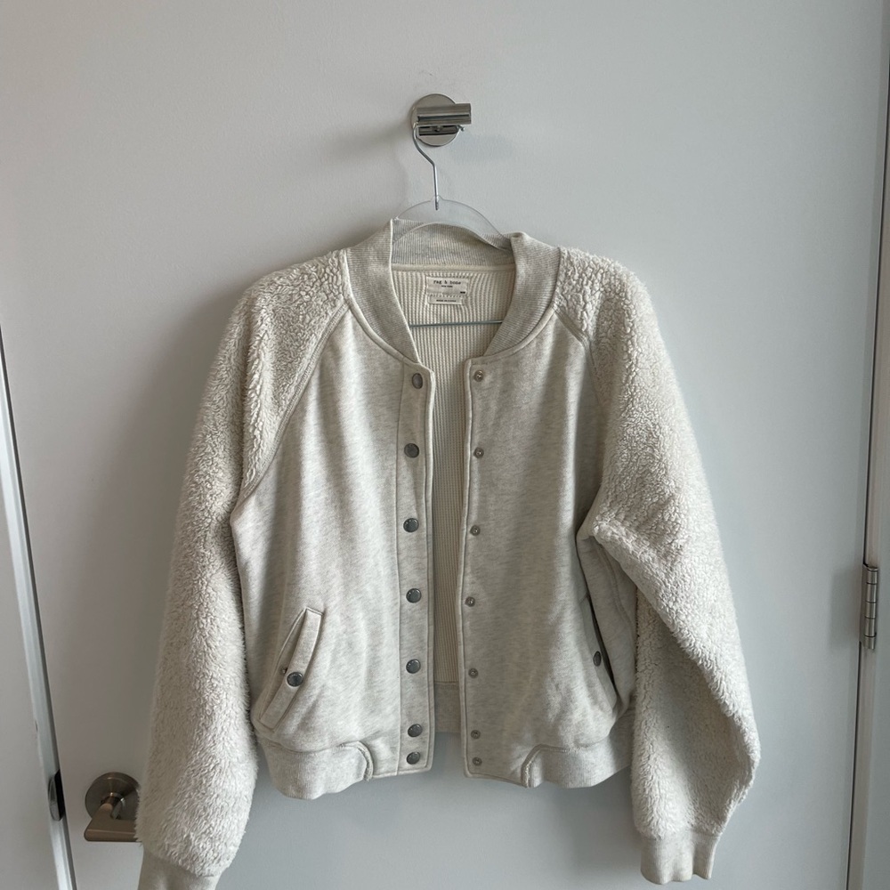 Rag & Bone Varsity Cream Sherpa Sleeve Jacket